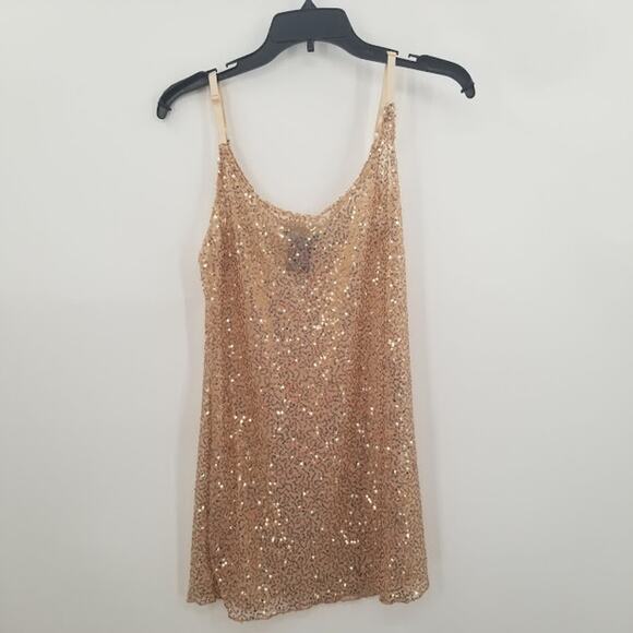 Metaphor Gold Sequin Sleeveless Camisole tank Top Large NEW SHEER Cocktail Club - Picture 1 of 7